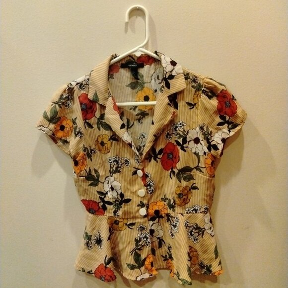 Striped and floral print top - Picture 1 of 6